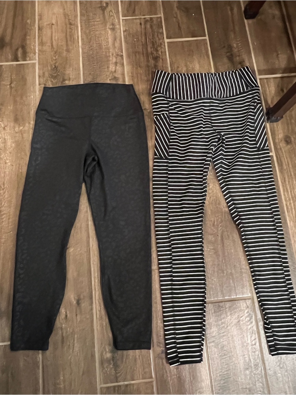 Black and Black-White Striped Women’s size M Leggings